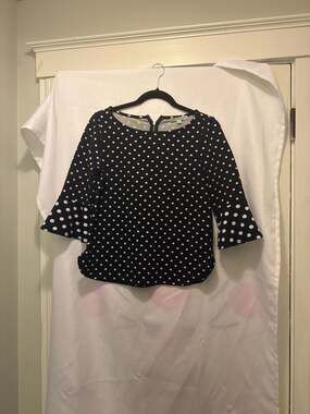 Green Envelope Los Angeles Navy Blue Polka Dot 3/4 Flutter Sleeve Blouse